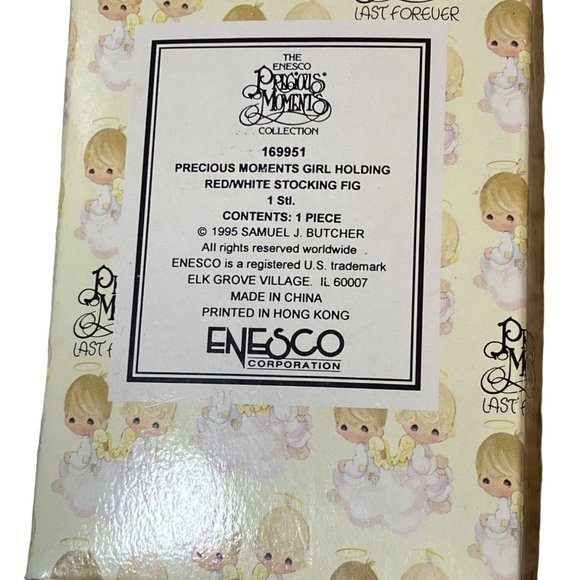 1995 Enesco Precious Moments - Girl Holding Red/ White Stocking Figurine #169951 - Picture 9 of 11